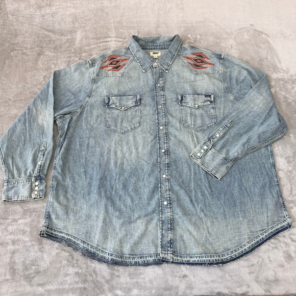 Polo Denim & Supply Pearl Snap Western Shirt Mens 3XB Blue Aztec Cowboy New NWOT